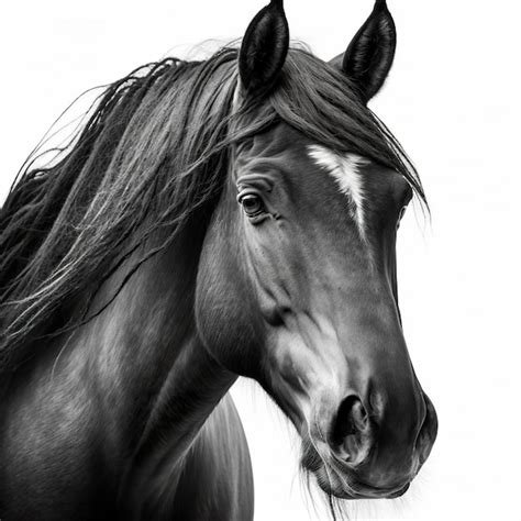 Premium Photo | Close up black and white photo of a black horse