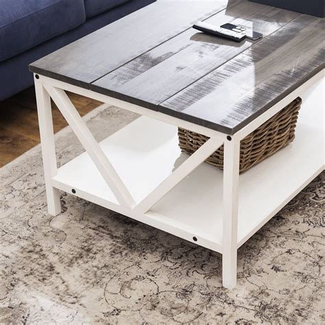 Walker Edison Modern Farmhouse Distressed Coffee Table, Grey/White Wash - Walmart.com ...