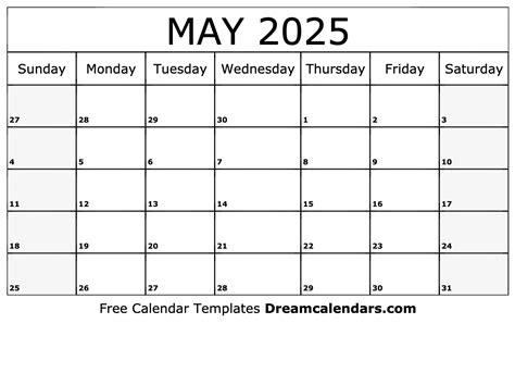 May 2025 Calendar - Free Printable with Holidays and Observances