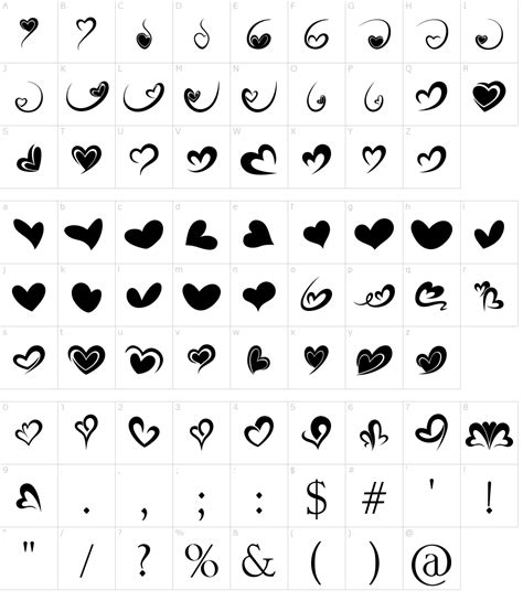 Heart Font Symbols for Creative Typography