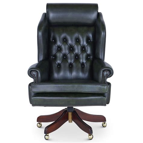 Ambassador swivel leather desk chair in dark green, Desk Chairs from ...