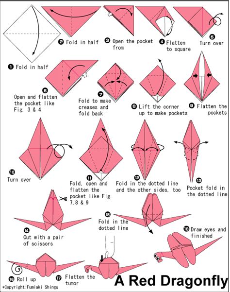 Red Dragonfly - Easy Origami instructions For Kids