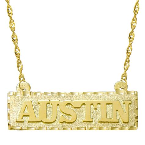 14K Yellow Gold Personalized Name Plate Necklace Customize