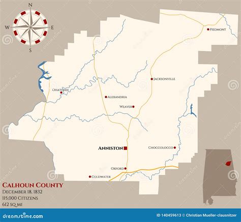 Map of Calhoun County in Alabama Stock Vector - Illustration of county, anniston: 140459613