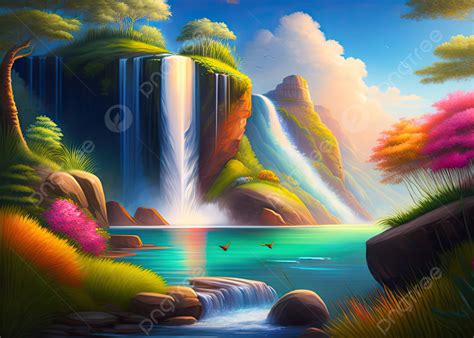 Cascade Dans La Jungle Illustration 3d Nature Fond, Paysage De Cascade, Fond Naturel, Eau ...