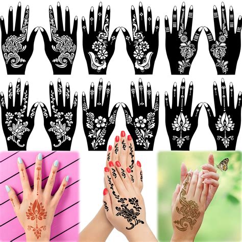 Buy Tattoo Stencil Templates(12 Sheets), Konsait Reusable Henna Hand ...