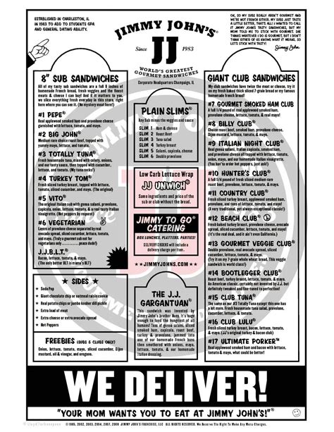 Jimmy John's Menu 2023 With Prices