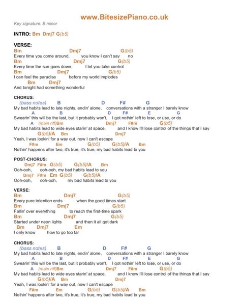 BAD HABITS – ED SHEERAN PIANO CHORDS & Lyrics – Bitesize Piano