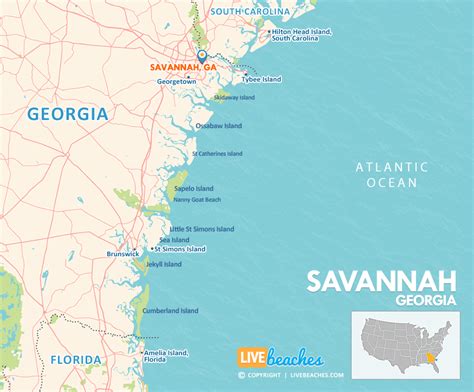 Map of Savannah, Georgia - Live Beaches