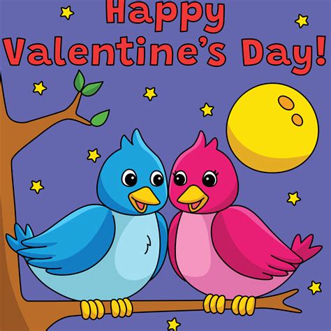 Happy Valentines Day Love Birds Colored Cartoon 15529386 Vector Art at ...