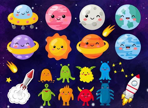 Planets Clipart monster clipart Cute Planets Happy Solar | Etsy