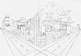 Two Point Perspective City Drawing Sketch Coloring Page sketch template