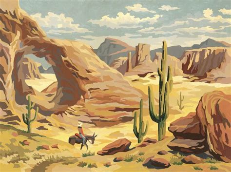 Print of Desert Landscape With Cowboy in 2020 | Desert art, Cowboy art, Western art