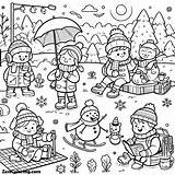 Childrens Outdoor Activities On Winter Season Coloring Page  sketch template