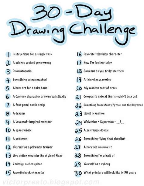 Victor Preato IV: 30 - Day Drawing Challenge List: Art Journal Challenge, 30 Day Drawing ...