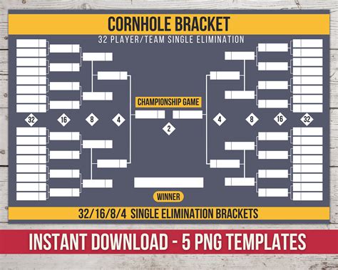 Printable Cornhole Tournament Brackets Available in 32 16 - Etsy