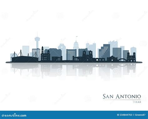 San Antonio Skyline Silhouette with Reflection. Stock Vector - Illustration of cityscape ...