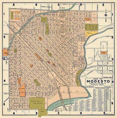 Vintage map of Modesto from 1938. City plan restored for wall ...