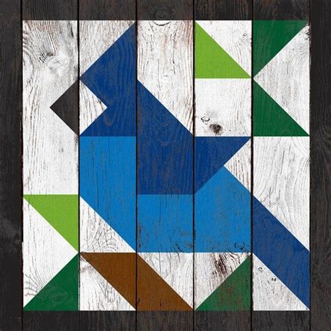 Blue Jay Block Quilt with weathered barn wood effect _ 24" or 35" _ Printed vinyl on aluminum ...