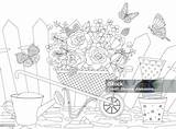 Funny Gardening Tools Against Rustic Fence Happy Flying Butterflies  sketch template