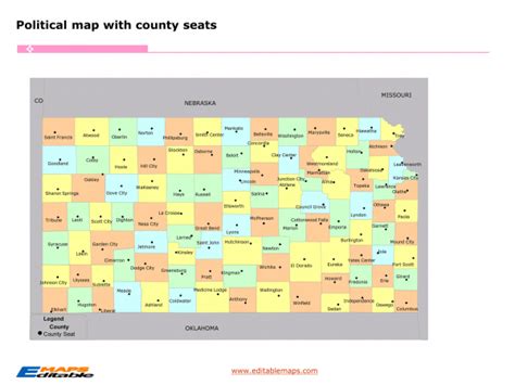 Kansas county map - Editable PowerPoint Maps