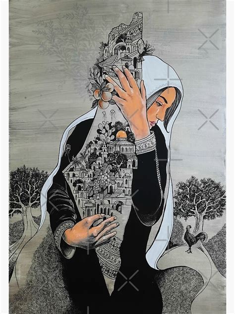 "Palestinian Woman Protecting the Land of Palestine Painting" Poster ...