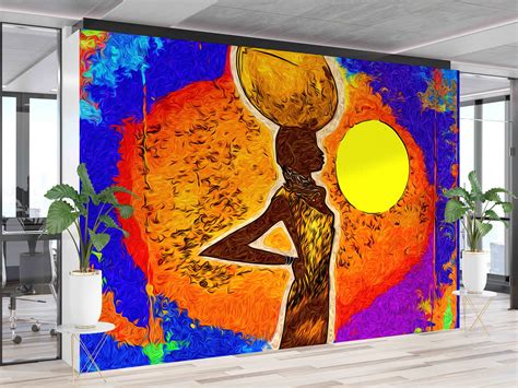 Paper Wall Art, 3D Wallpaper, Modern Wallpaper, African Woman With Sun ...