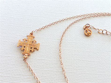 Jerusalem Cross Necklace in Sterling Silver 18k rose Gold Plating ...