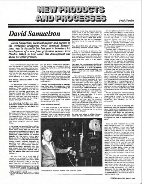 David Samuelson – on Film and Videotape – While I remember