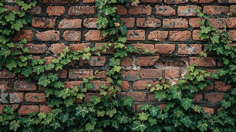 Composition Brick Wall Covered In Green Ivy Trunk Of Dry Wood Background, Wall, Brick, Ivy ...