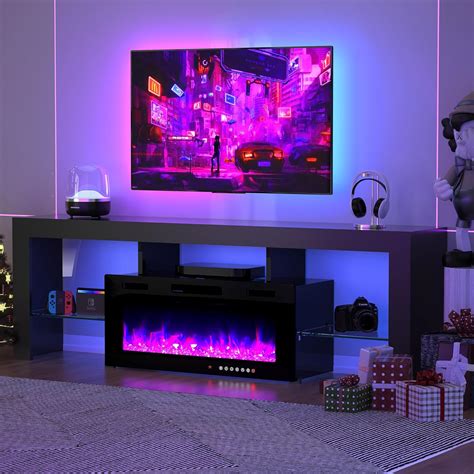 Amazon.com: MU Modern 70" TV Fireplace Stand with 12-Color LED Lights & 12-Color Flame, High ...