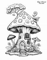 Mushroom House Free Grayscale coloring Page For Adults – Artofit sketch template