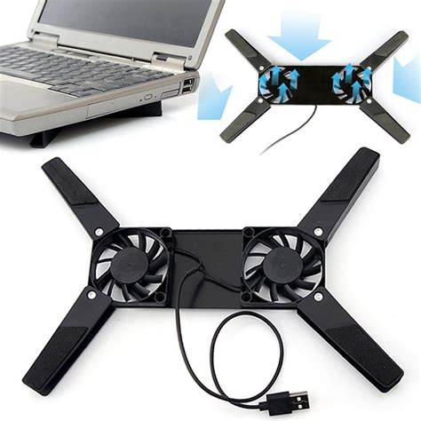 Laptop Desk Support Dual Cooling Fan Notebook Computer Stand Foldable USB Rack Holder Black ...