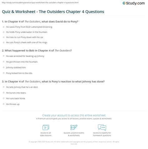 Quiz & Worksheet - The Outsiders Chapter 4 Questions | Study.com