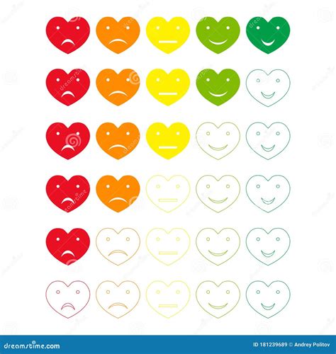 5 Colorful Hearts Emoji Rating Set Stock Vector - Illustration of ...