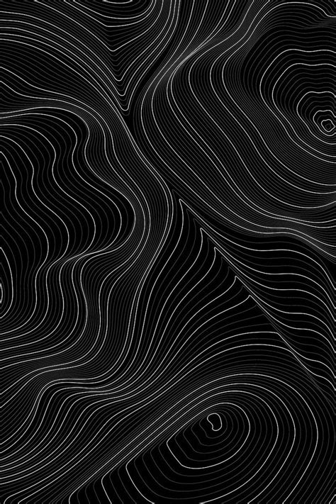 Gray Topographic Pattern on Black Background