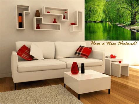 a living room with white furniture and red pillows