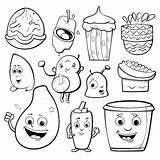 Cartoon Food Objects Characters Set Coloring Book Page Clipart  sketch template