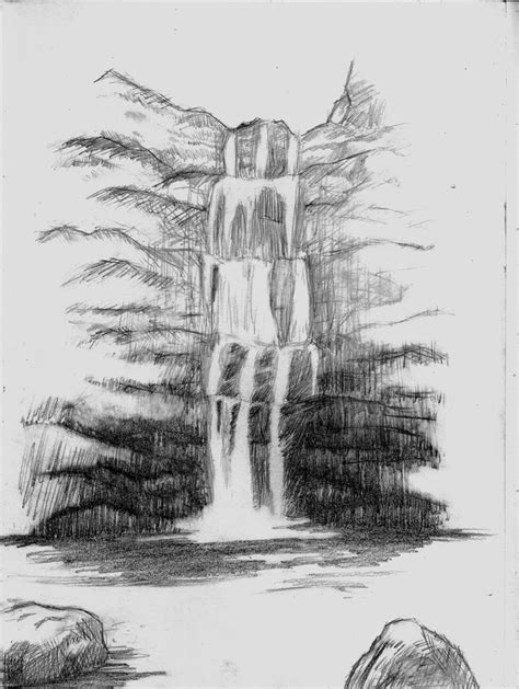 sketch, waterfall, draw | Waterfall sketch, Landscape sketch, Landscape drawings