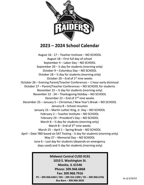 District Calendar | Midwest Central CUSD #191