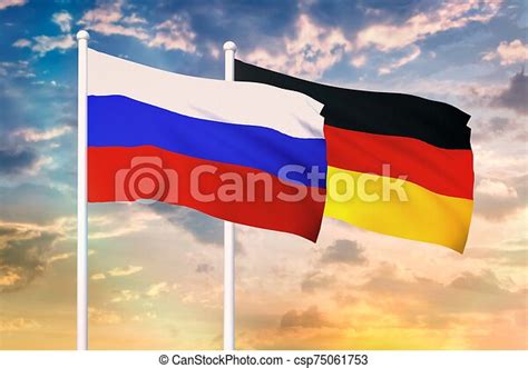 Relationship between the russia and the germany. two flags of countries ...