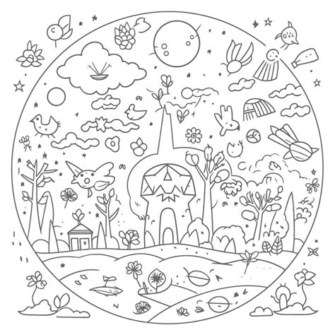 Doodle Vector Illustration Of An Empty Round With Trees And Trees Outline Sketch Drawing ...