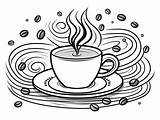 Relaxing Coffee Themed Coloring  Page sketch template