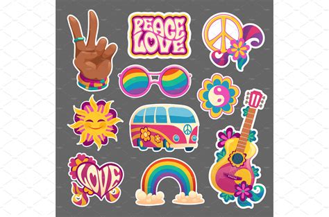 Hippie stickers or icons hand | Illustrations ~ Creative Market