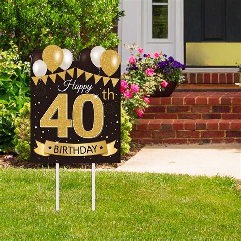 Buy Large Happy 40th Birthday Party Yard Sign Black Gold 40 Birthday ...