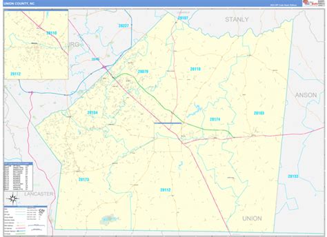 Union County, NC Zip Code Wall Map Basic Style by MarketMAPS - MapSales