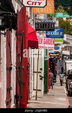 Shopping district downtown Charlotte Amalie, St. Thomas, US Virgin Islands Stock Photo - Alamy