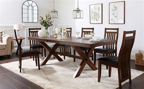 Grange Extending Dining Table & 6 Java Chairs, Dark Oak Veneer & Solid Hardwood, Brown Classic ...