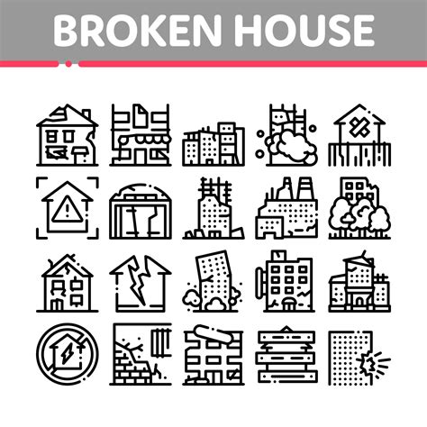 Broken House Building Collection Icons Set Vector 17546935 Vector Art ...