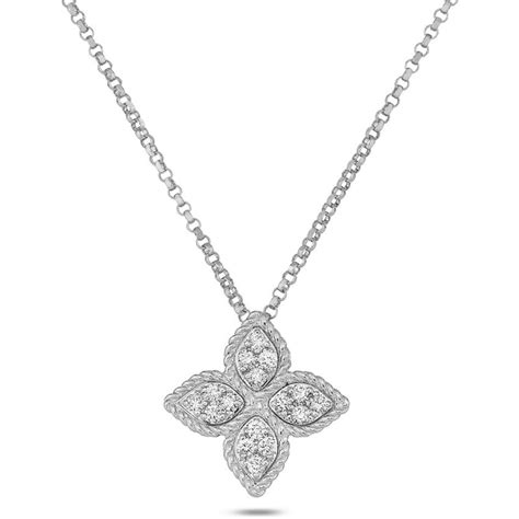 Roberto Coin 18ct White Gold Princess Flower Necklace ADR777CL0680W | Francis & Gaye Jewellers